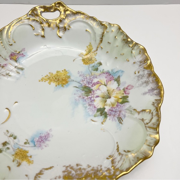 Vintage CT Carl Tielsch Germany Purple Yellow Floral Gilt Porcelain Shallow Bowl - Picture 5 of 15